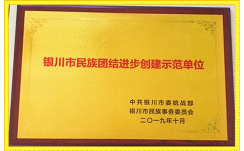 祝賀伊百盛獲得 “銀川市民族團(tuán)結(jié)進(jìn)步創(chuàng)建示范單位”榮譽(yù)稱(chēng)號(hào)